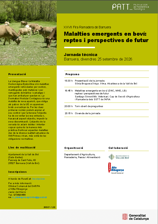 Jornada PATT: Malalties emergents en boví: reptes i perspectives de futur